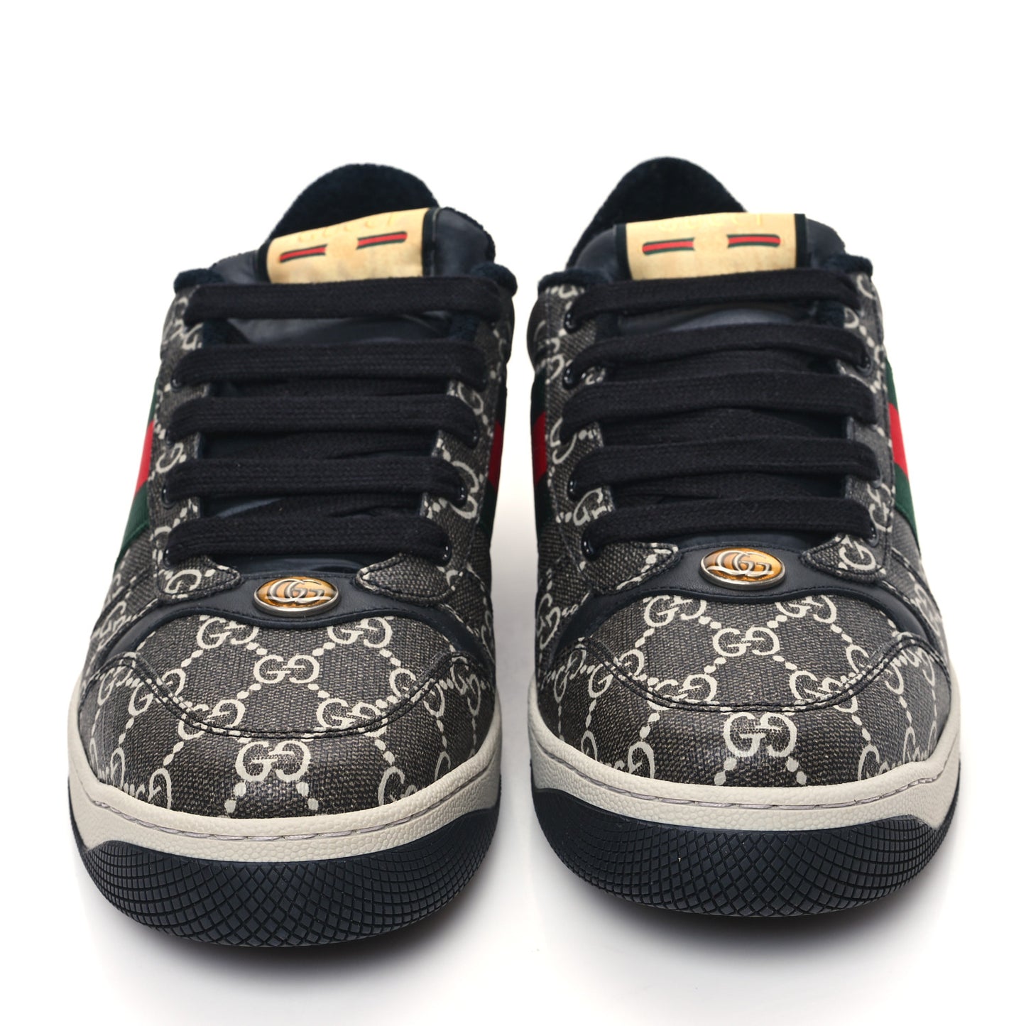 GG Supereme Monogram Miro Soft Calfskin Web Mens Screener Sneakers 8 Black Grey Sky