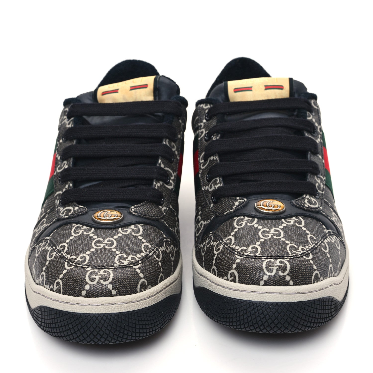 Gucci GG Supereme Monogram Miro Soft Calfskin Web Mens Screener Sneakers 8 Black Grey Sky 2 of 8