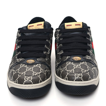 Gucci GG Supereme Monogram Miro Soft Calfskin Web Mens Screener Sneakers 8 Black Grey Sky 2 of 8