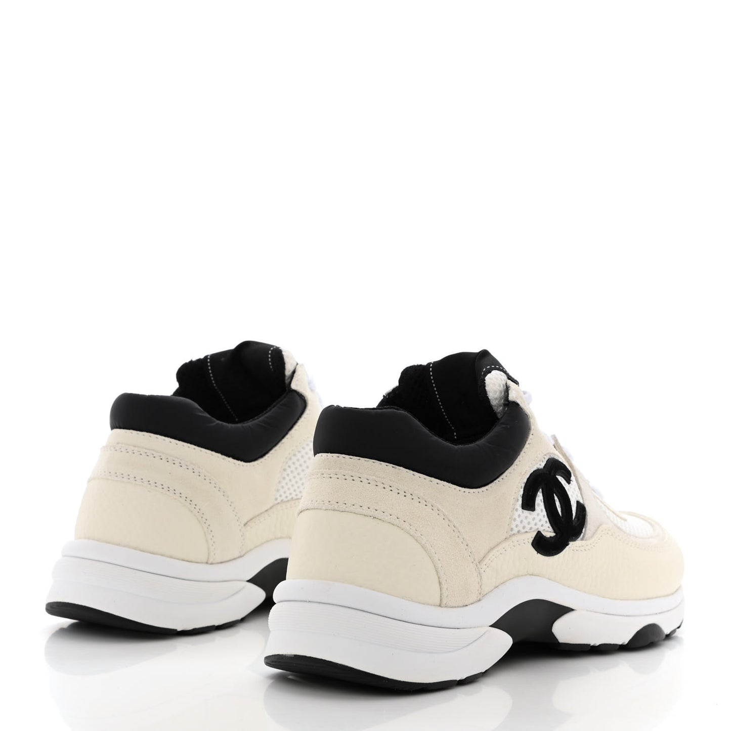 Mesh Suede Calfskin Grained Calfskin Womens CC Sneakers 37.5 White Black