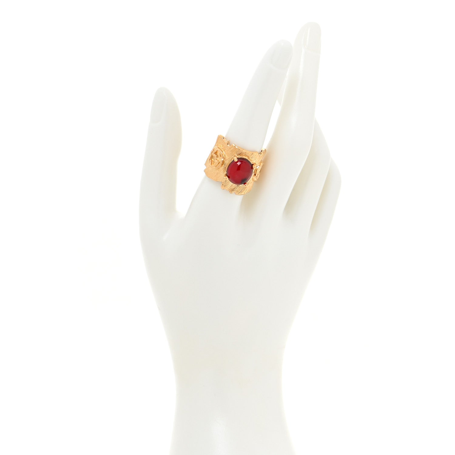 Gucci Textured Metal Crystal Interlocking G Ring M Gold Red 2 of 7