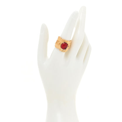 Gucci Textured Metal Crystal Interlocking G Ring M Gold Red 2 of 7