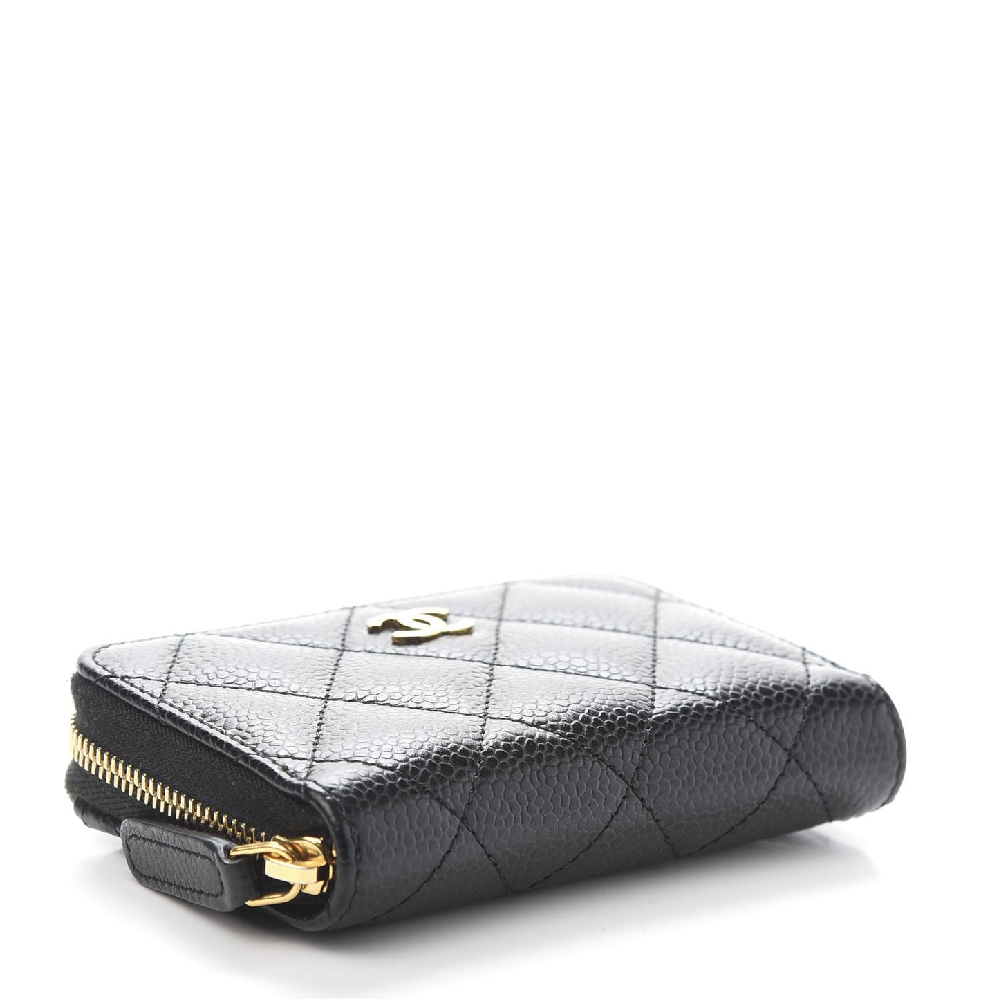 Caviar Quilted Zip Card Holder Black