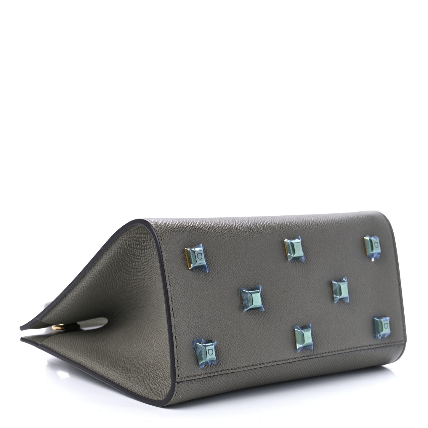 Hammered Calfskin Small The Studio Box Bag Grey