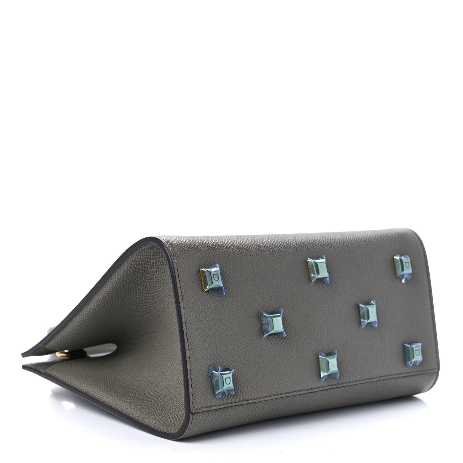 Salvatore Ferragamo Hammered Calfskin Small The Studio Box Bag Grey 3 of 9