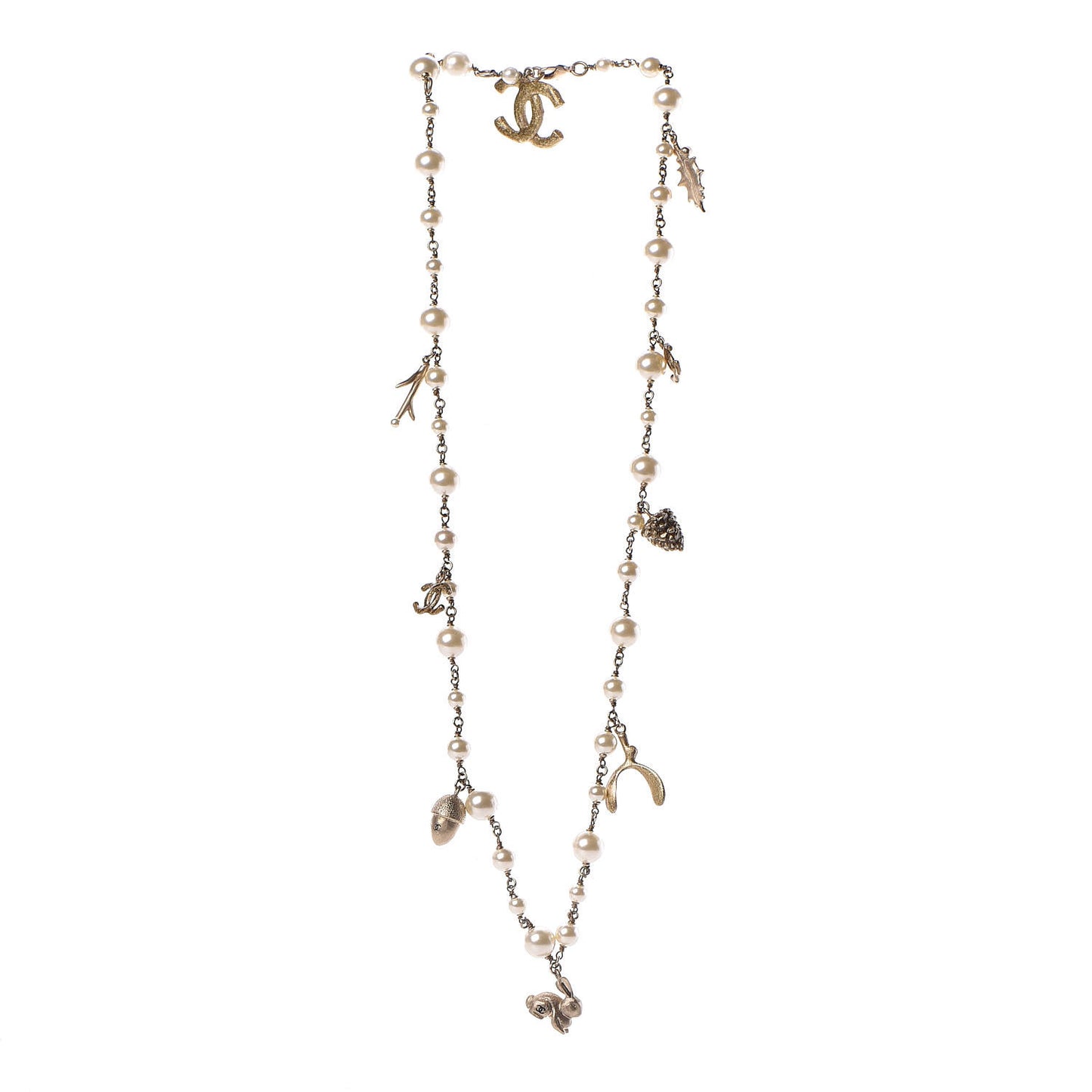 Pearl CC Rabbit Charm Necklace Gold