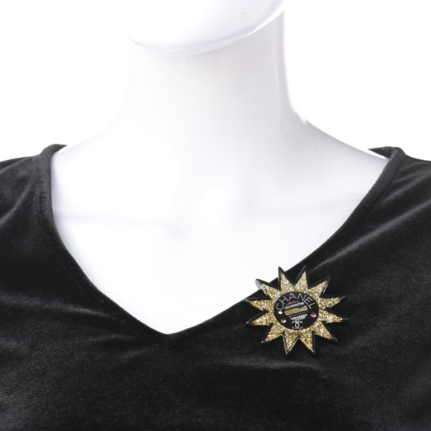 Chanel Resin Glitter CC Star Brooch Black Gold 2 of 4