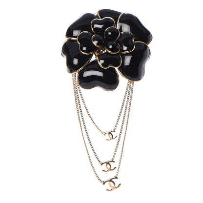 Chanel Enamel CC Camellia Brooch Black Gold 1 of 5