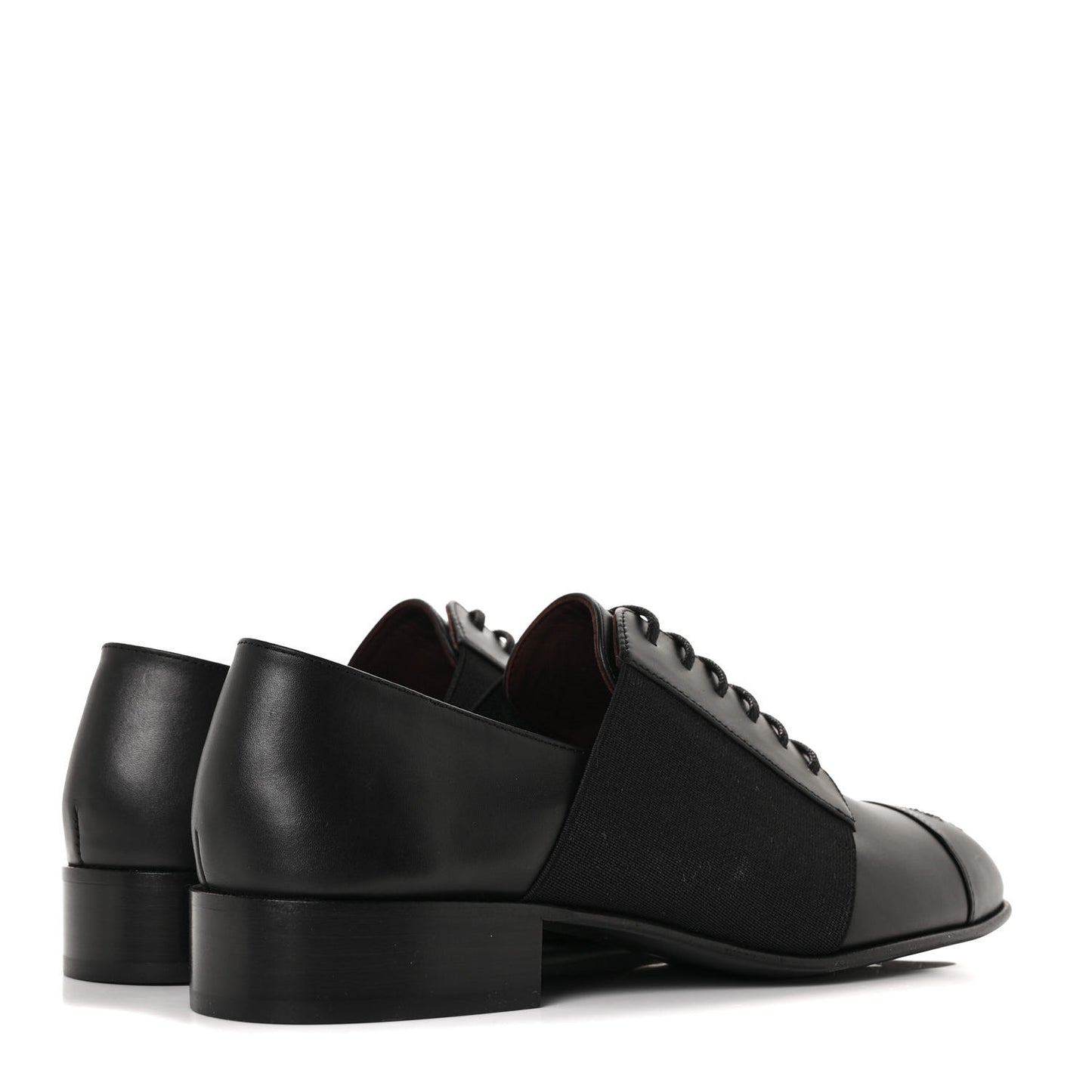 Calfskin Elastic Lace Up Cap Toe CC Loafers 36 Black