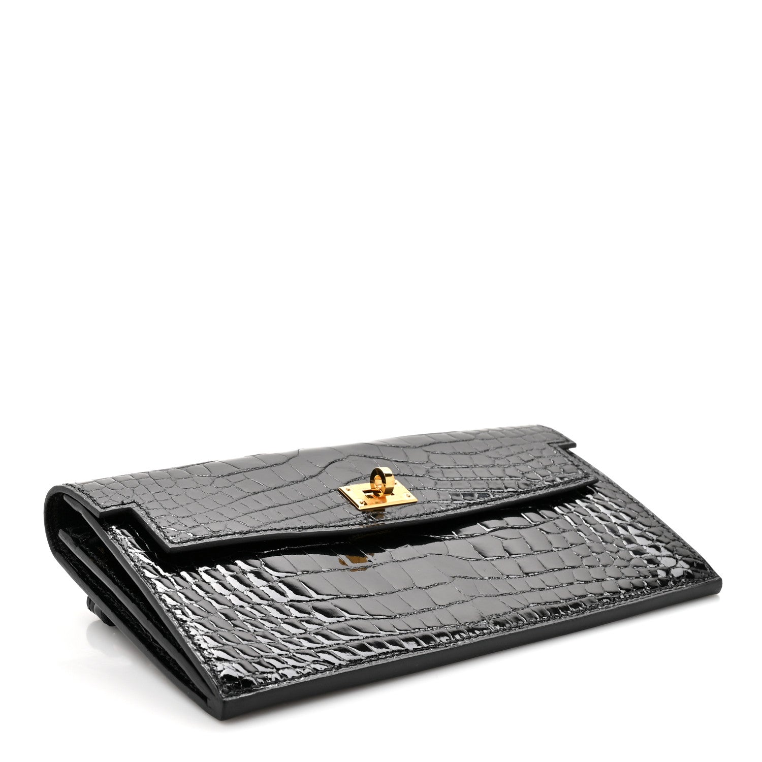 Hermes Shiny Alligator Kelly Pocket Long Wallet Black 4 of 9