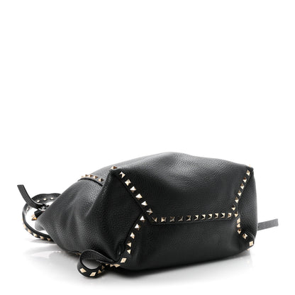 Valentino Garavani Pebbled Calfskin Rockstud Drawstring Backpack Black 4 of 9