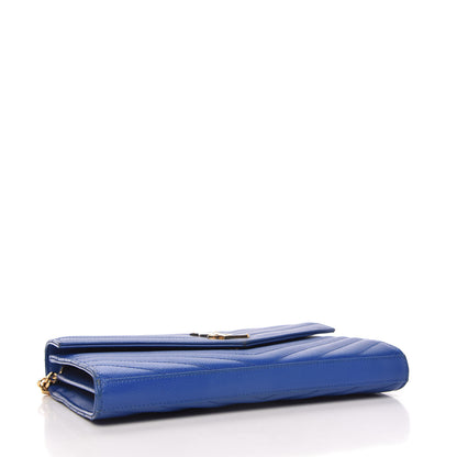 Saint Laurent Grain De Poudre Matelasse Chevron Monogram Chain Wallet Blue Majorelle 4 of 13
