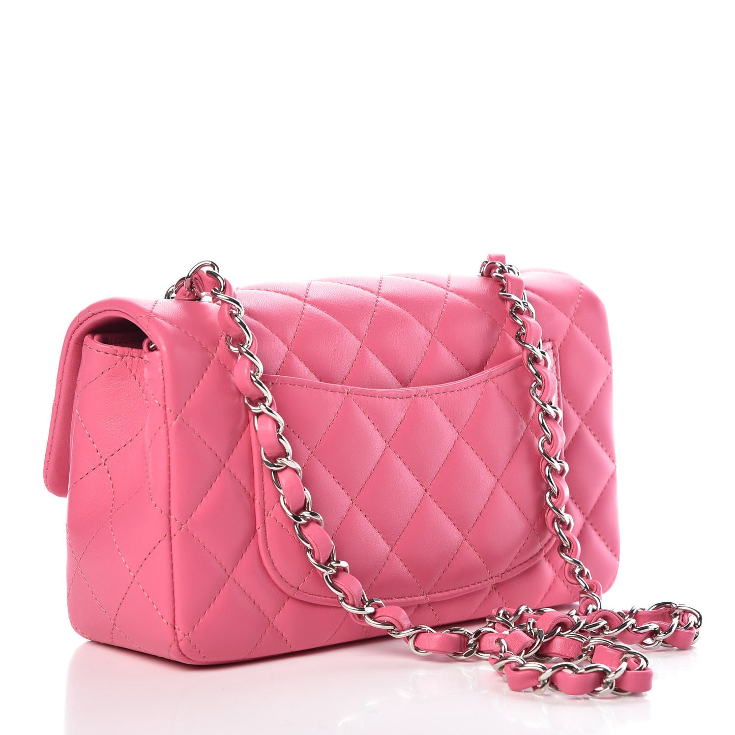 Lambskin Quilted Mini Rectangular Flap Dark Pink