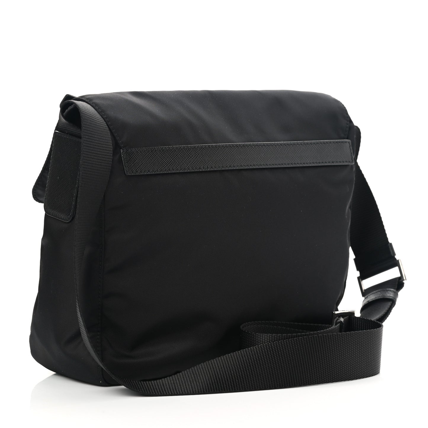 Re-Nylon Vela Saffiano Pocket Single Buckle Messenger Shoulder Bag Black
