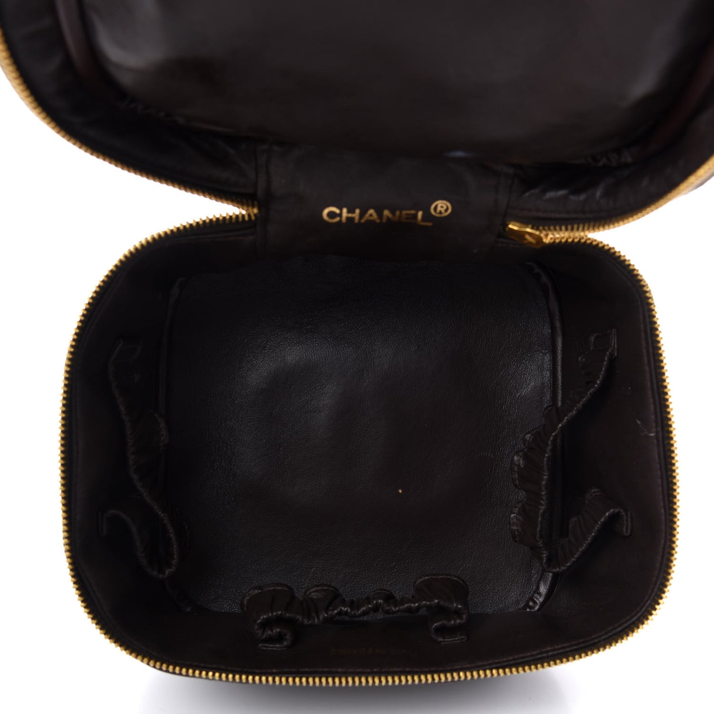 Lambskin Quilted Cosmetic Vanity Bag Brown