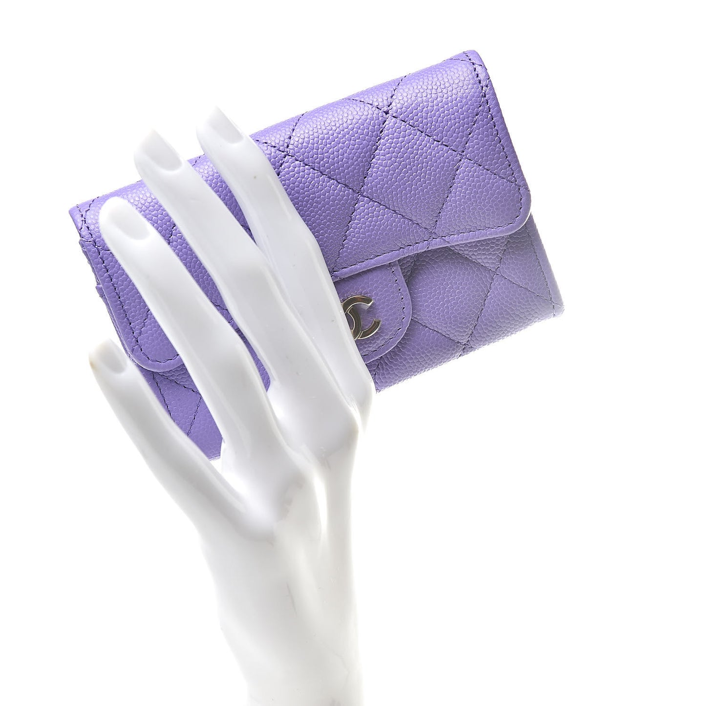 Caviar Quilted Flap Card Holder Wallet Purple