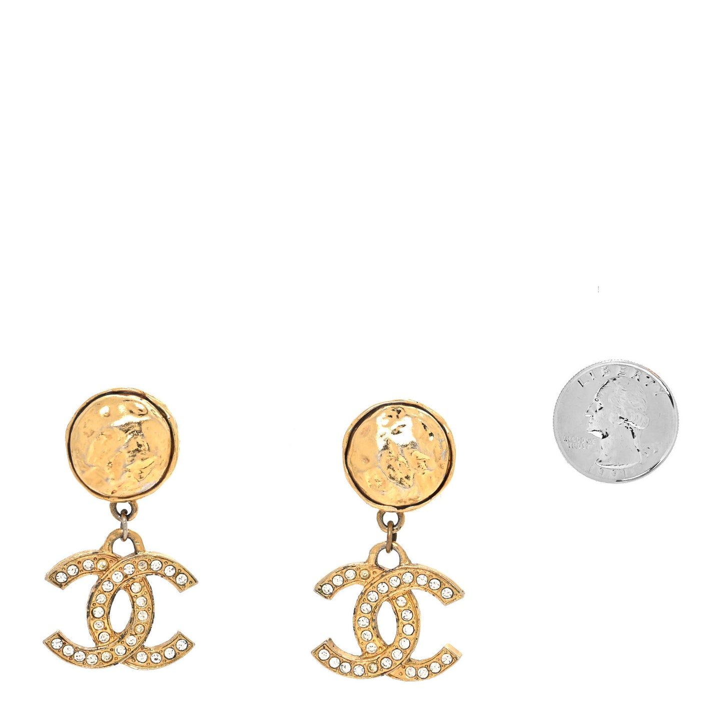 Crystal CC Large Clip On Drop Earrings Gold