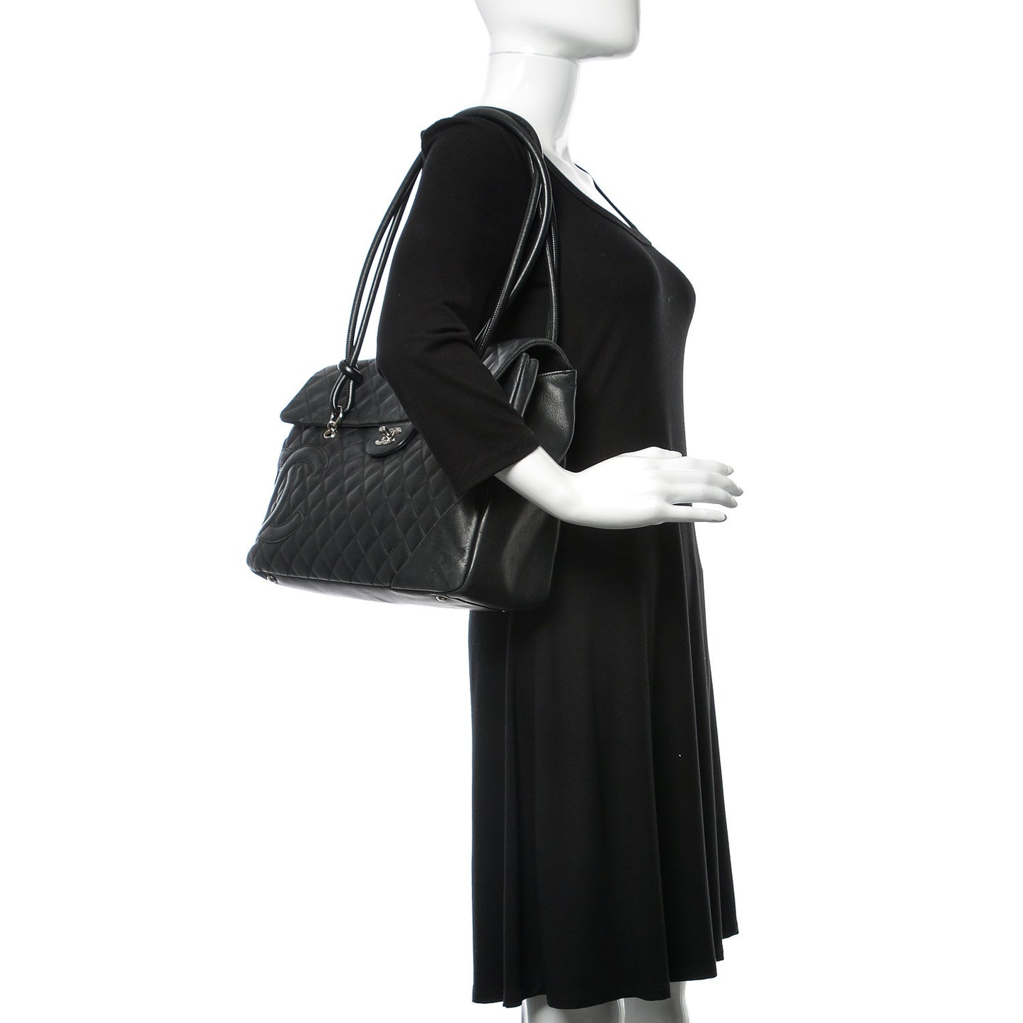 Calfskin Quilted Large Cambon Flap Black