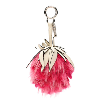 Fendi Fox Rabbit Fur Nappa Pineapple Bag Charm Fuxia White 1 of 5