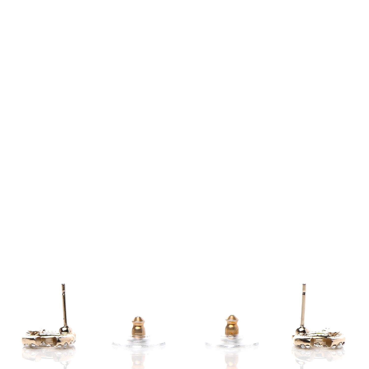 Chanel Crystal Pearl Caviar CC Stud Earrings Gold 4 of 5
