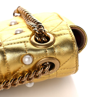 Gucci Metallic Calfskin Matelasse Studded Mini Pearly GG Marmont Shoulder Bag Gold 14 of 15