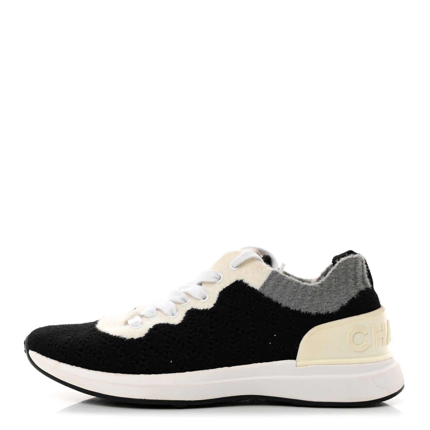 Mixed Fabrics Knit Sneakers 37.5 Black Grey White
