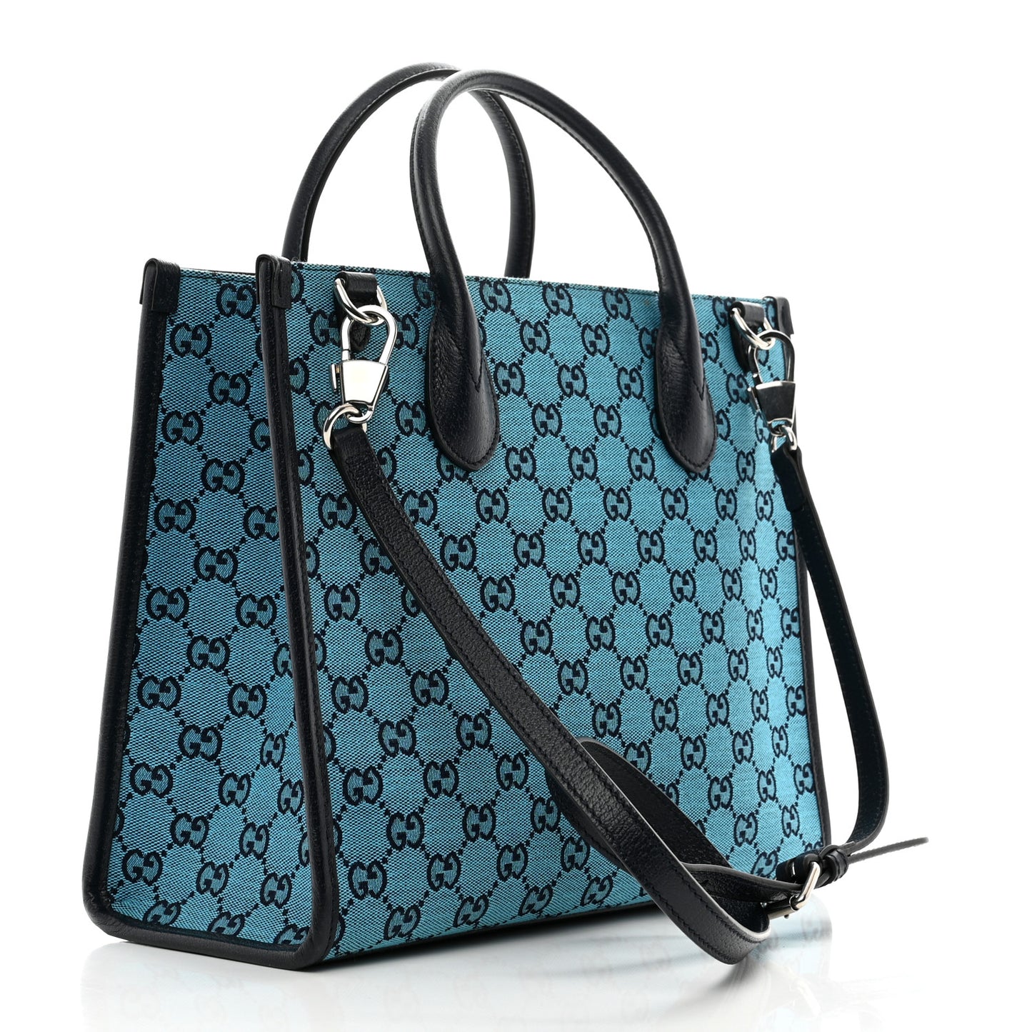 Monogram Multicolor Textured Dollar Calfskin Small Retro Interlocking G Tote Bag Light Blue