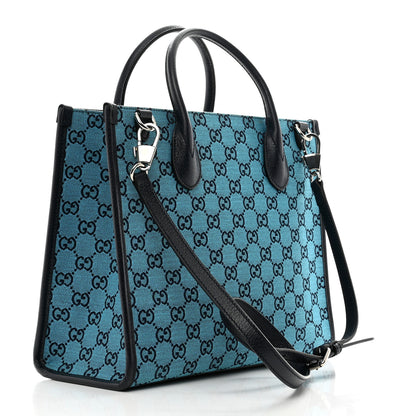 Gucci Monogram Multicolor Textured Dollar Calfskin Small Retro Interlocking G Tote Bag Light Blue 3 of 9