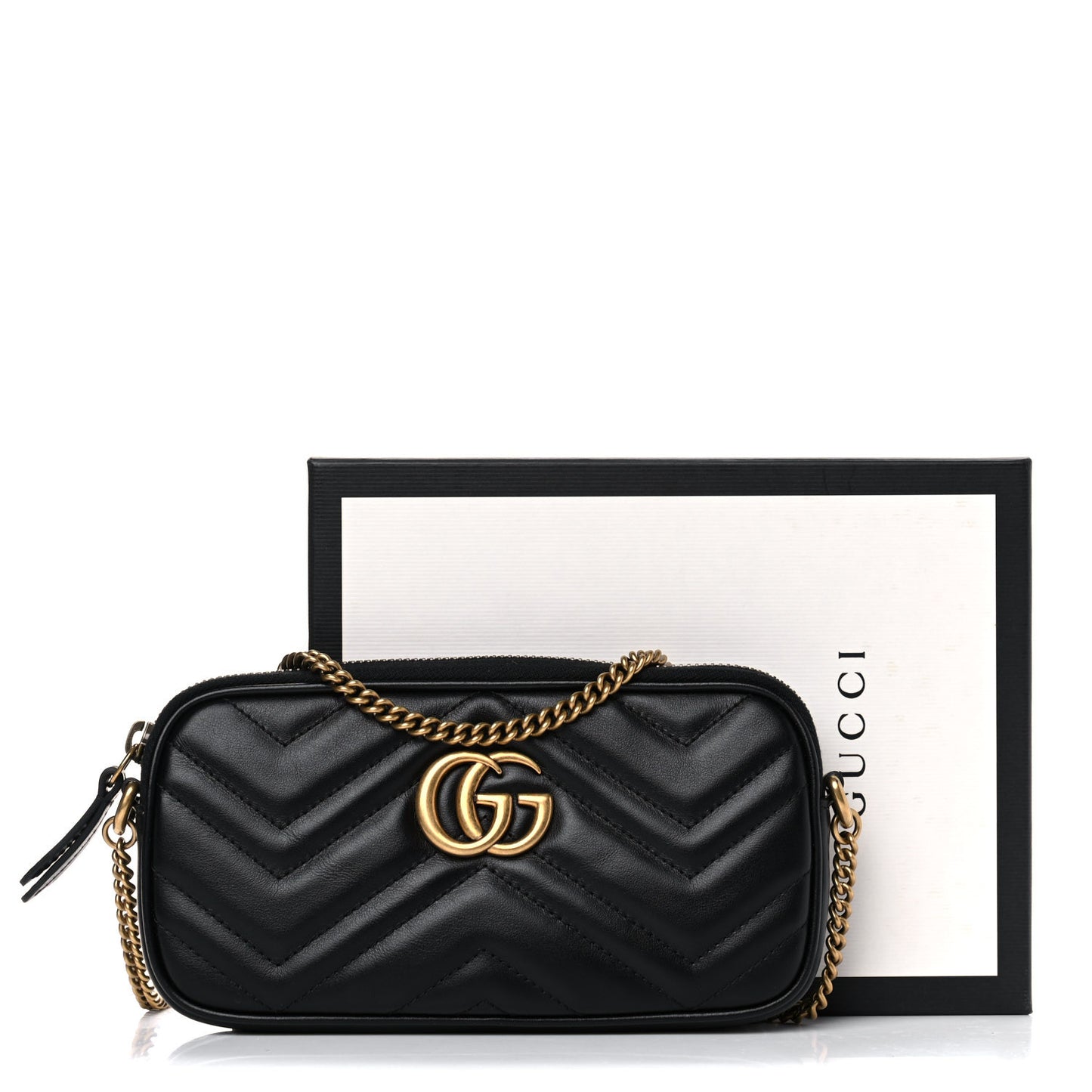 Calfskin Matelasse Mini GG Marmont Chain Crossbody Bag Black