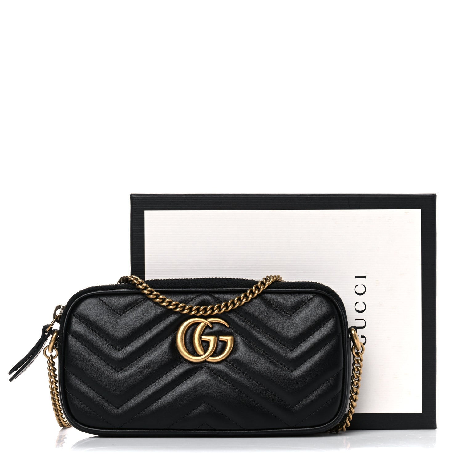 Gucci Calfskin Matelasse Mini GG Marmont Chain Crossbody Bag Black 10 of 10