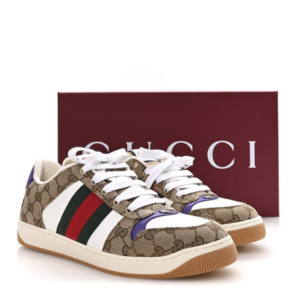 Gucci GG Supereme Monogram Calfskin Web Mens Screener Sneakers 10 Beige Ebony White Shine Purple 9 of 9