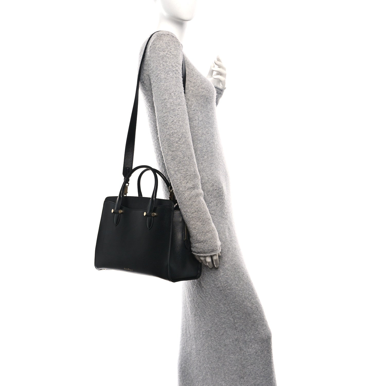 Salvatore Ferragamo Hammered Calfskin Today Satchel Black 2 of 9