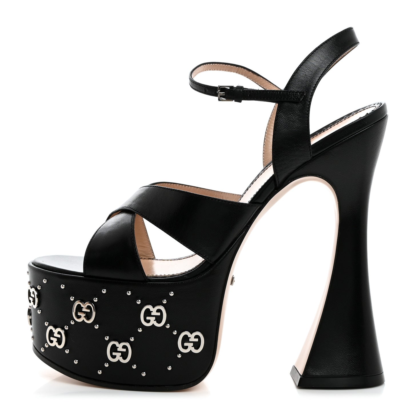 Malaga Kid Interlocking G Studs 155mm Platform Sandals 37 Perfect Black