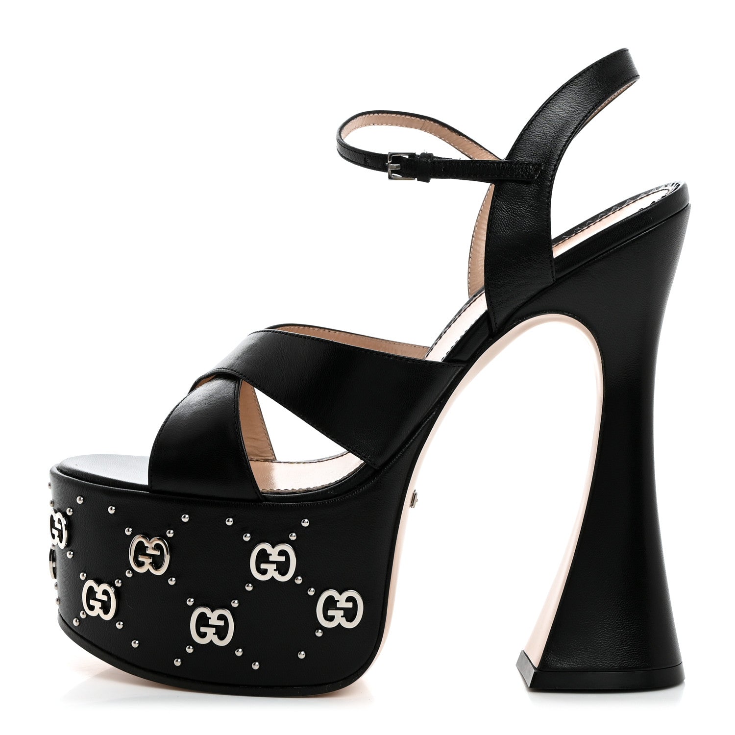 Gucci Malaga Kid Interlocking G Studs 155mm Platform Sandals 37 Perfect Black 1 of 8