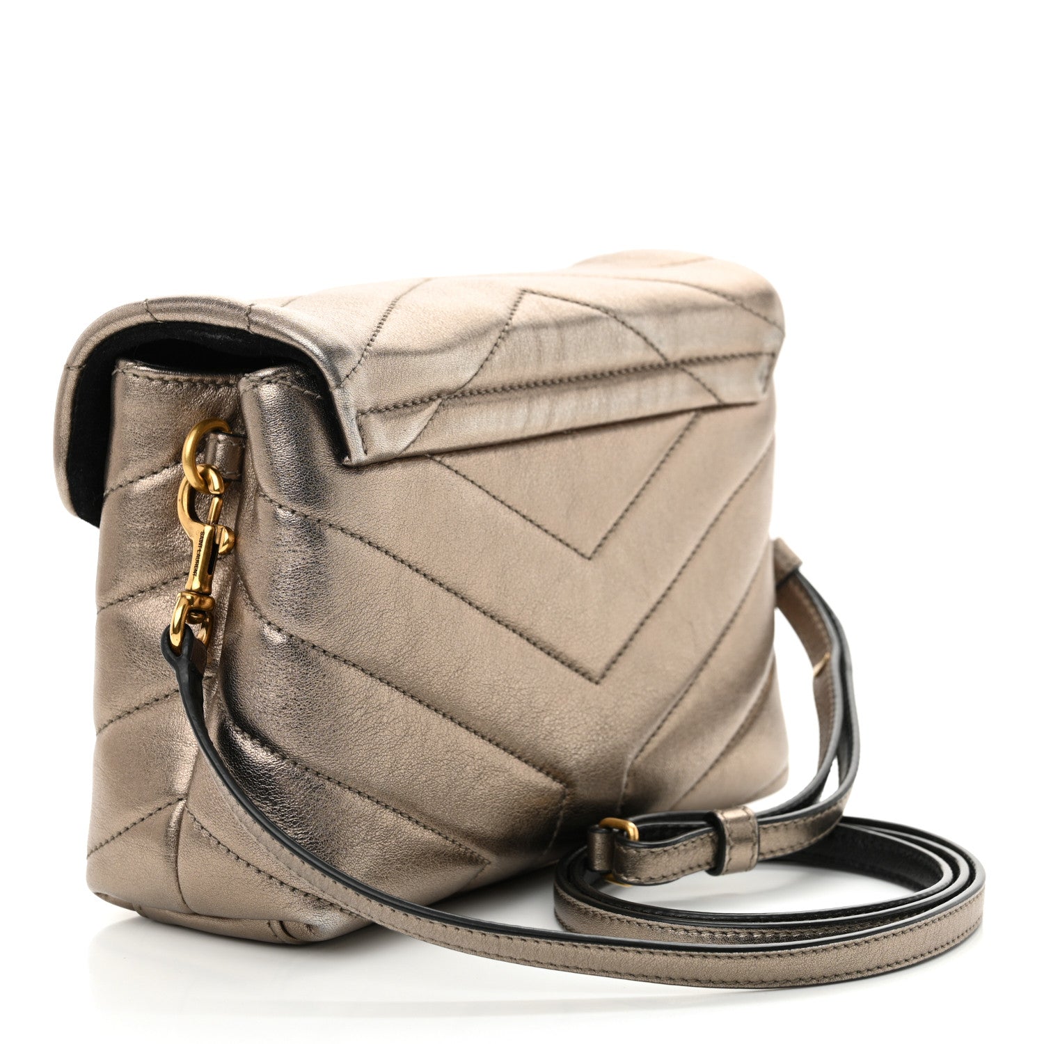 Saint Laurent Metallic Calfskin Y Quilted Monogram Toy Loulou Crossbody Bag Piombo 3 of 12