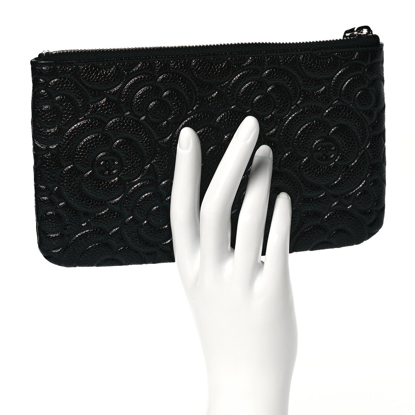 Caviar Camellia Embossed Cosmetic Pouch Black