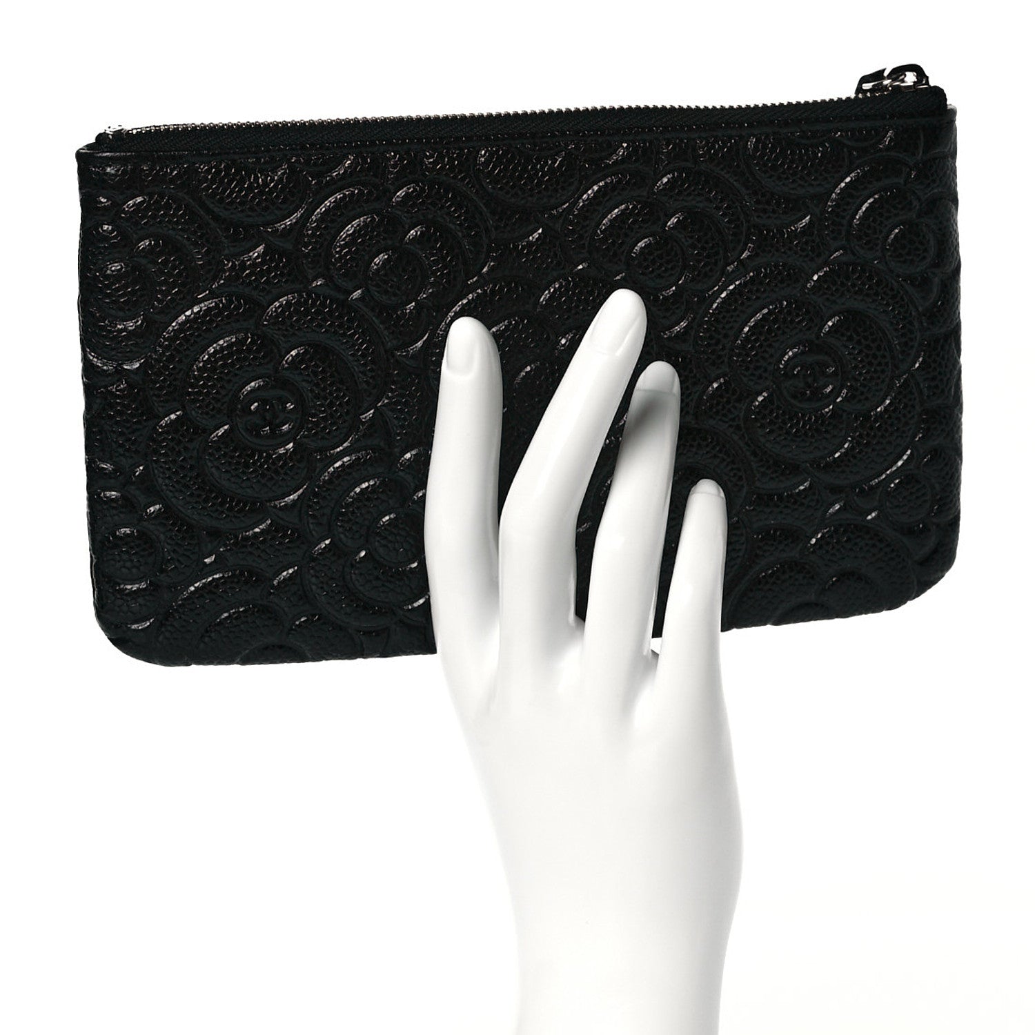 Chanel Caviar Camellia Embossed Cosmetic Pouch Black 2 of 7
