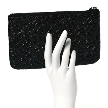 Chanel Caviar Camellia Embossed Cosmetic Pouch Black 2 of 7