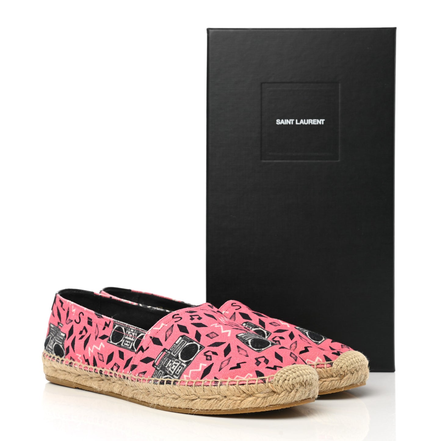 Canvas Radio Print Espadrilles 39 Pink Black