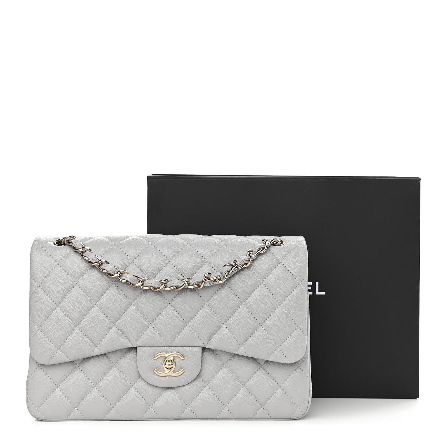 Caviar Quilted Jumbo Double Flap Grey