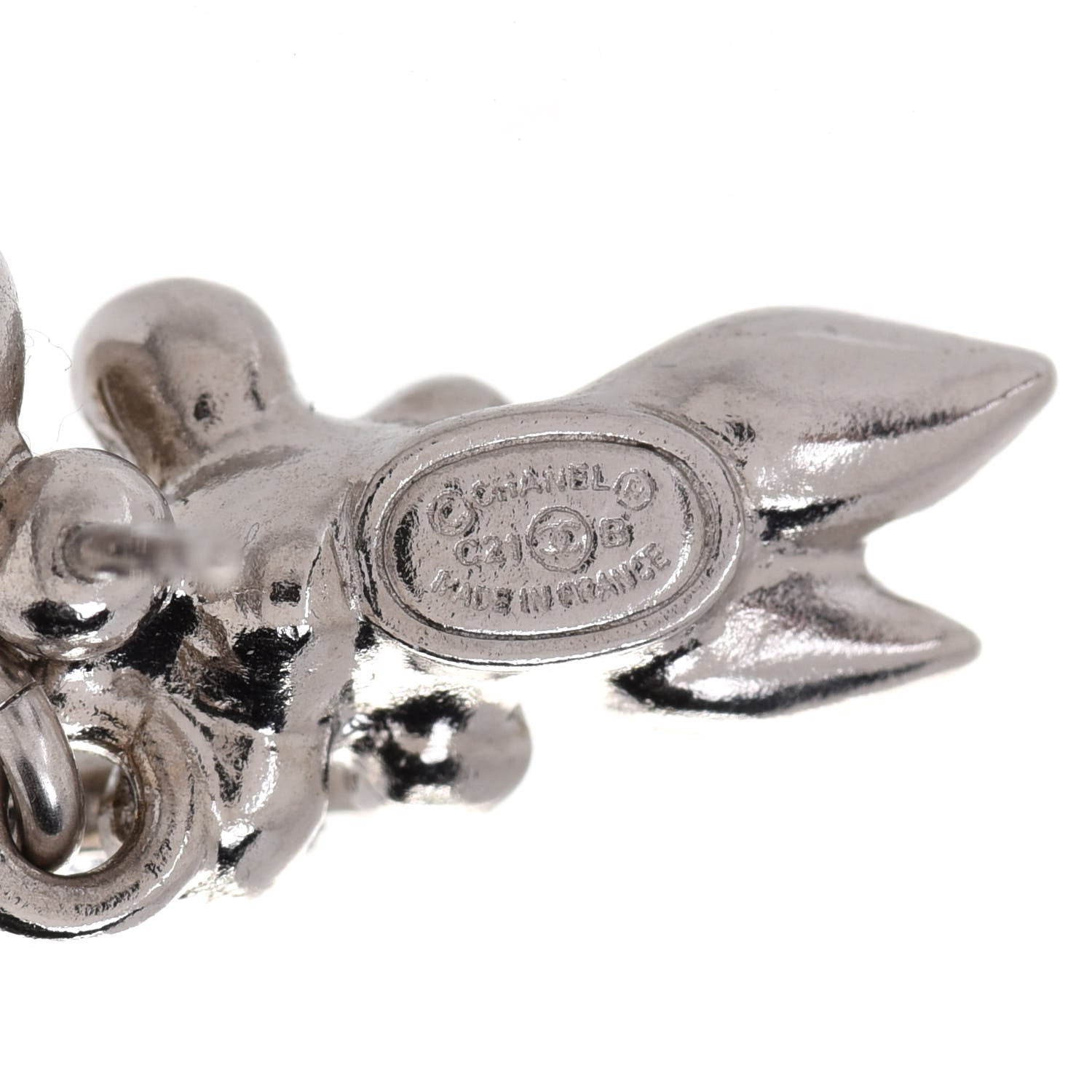 Chanel Crystal Pearl CC Leaf Earrings Silver 4 of 4