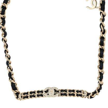 Chanel Metal Lambskin Crystal CC Choker Necklace Black Gold 1 of 5