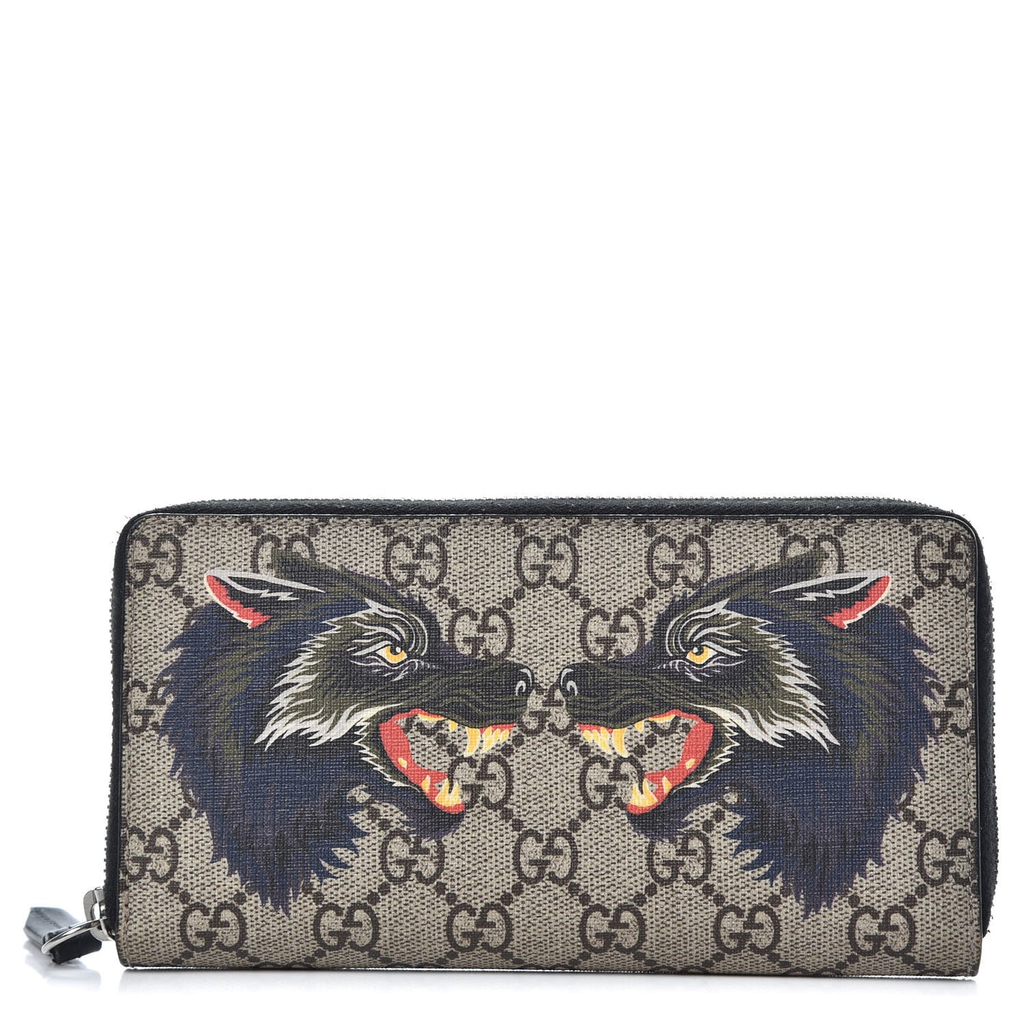 GG Supreme Monogram Wolf Print Zip Around Wallet Black