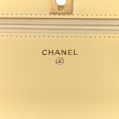 Chanel Lambskin Quilted Pearl Crush Wallet on Chain WOC Yellow 6 of 12