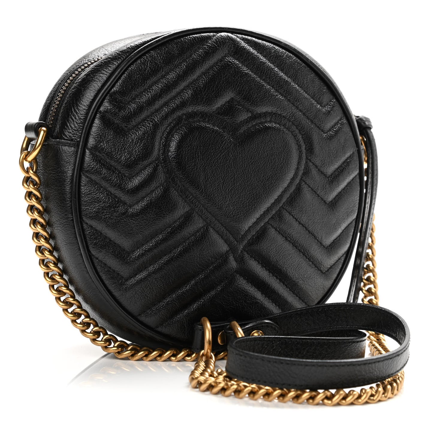 Azalea Calfskin Matelasse Heart Mini GG Marmont Round Shoulder Bag Black