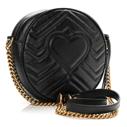 Gucci Azalea Calfskin Matelasse Heart Mini GG Marmont Round Shoulder Bag Black 2 of 10