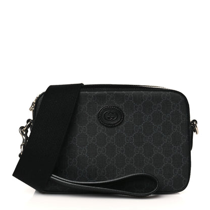 Gucci GG Supreme Monogram Azalea Calfskin Retro Interlocking G Wristlet Shoulder Bag Black 1 of 9