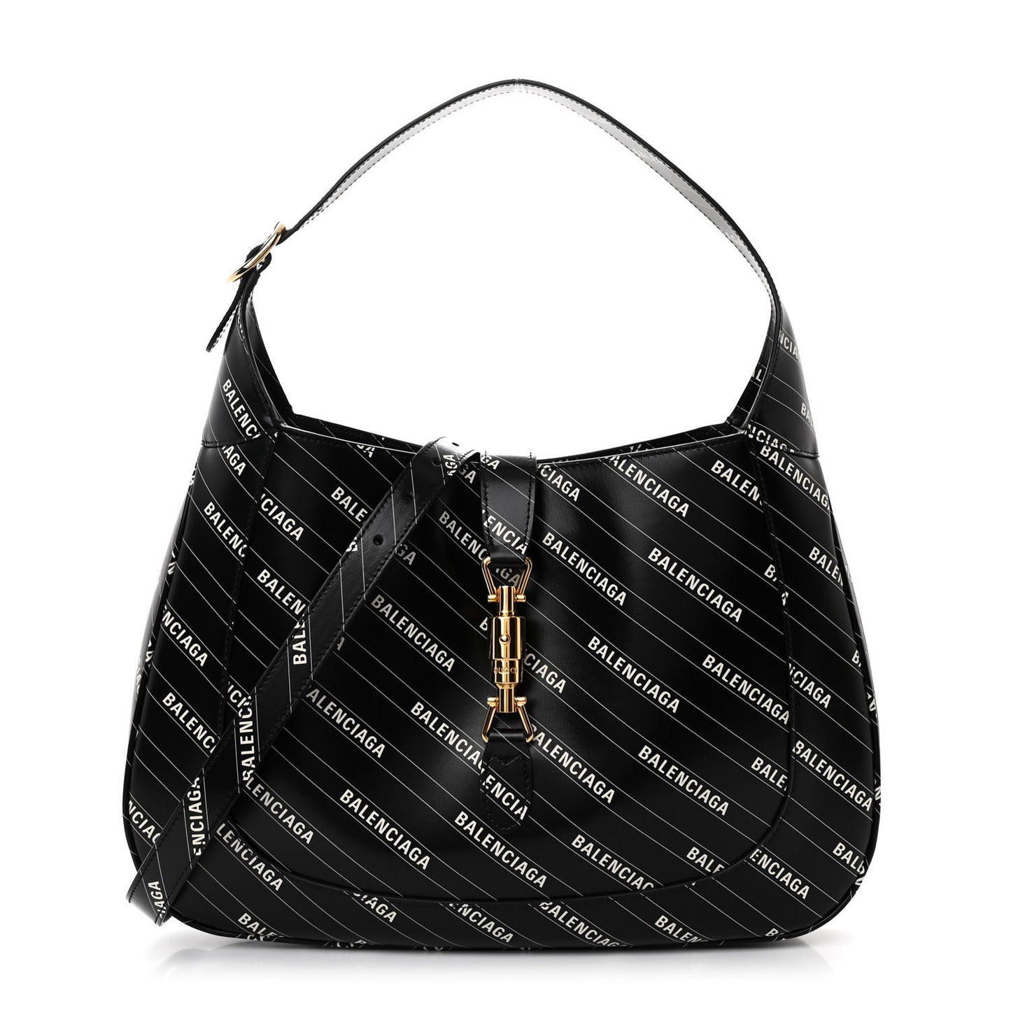 X BALENCIAGA Calfskin Logo Print Medium Jackie 1961 Hobo Black