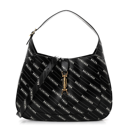 Gucci X BALENCIAGA Calfskin Logo Print Medium Jackie 1961 Hobo Black 1 of 11