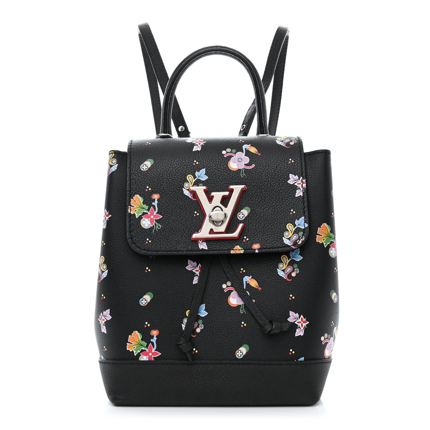 Calfskin Flower Lockme Mini Backpack Black Multicolor